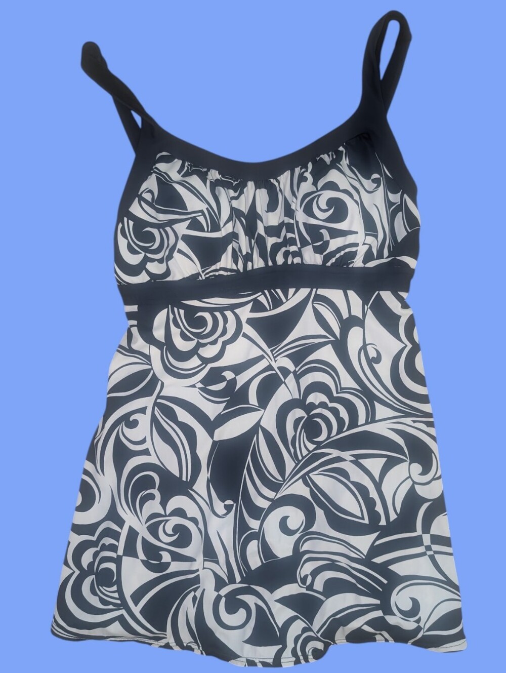 VGUC Mainstream Navy & White Floral Tankini Top - Women Swim Dress Size 10
